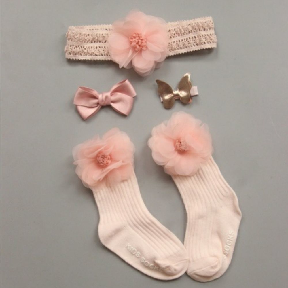 NIB Chicbaby Pink Flower Hair Accessories & Socks